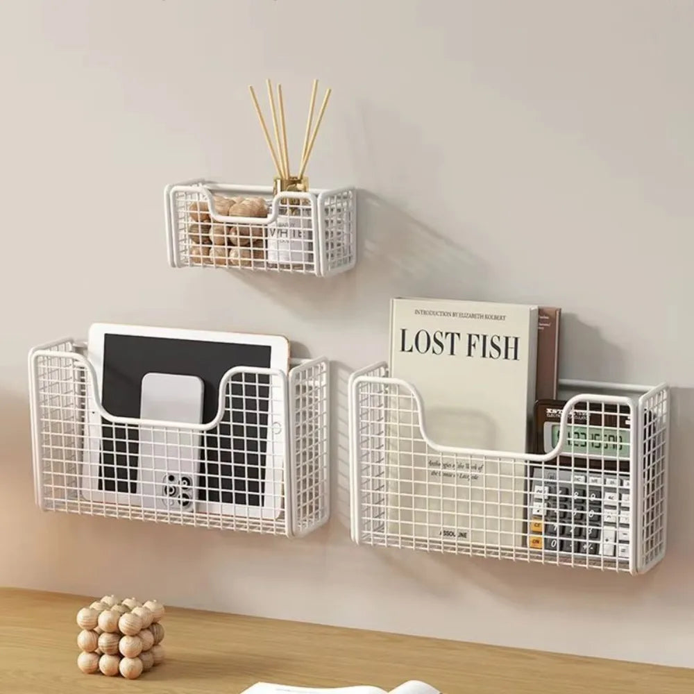 Cabinet Door Storage Rack Wall Mounted Punch Free Kitchen Organiser with 2 Adhesive Hooks – White