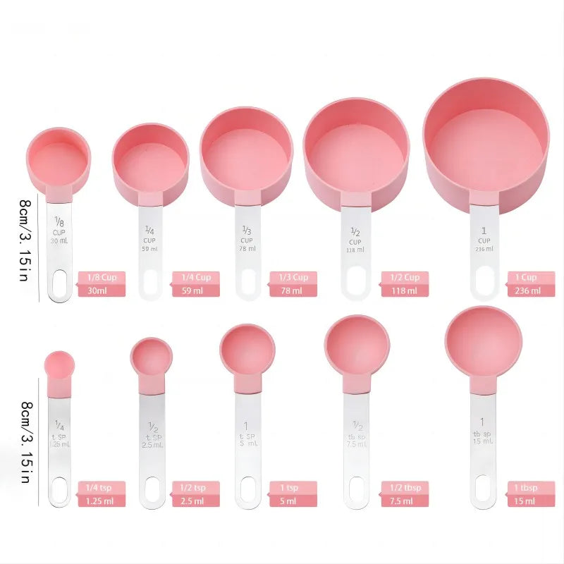 10-Piece Measuring Cups and Spoons Set Nesting Kitchen Baking Tools – Black