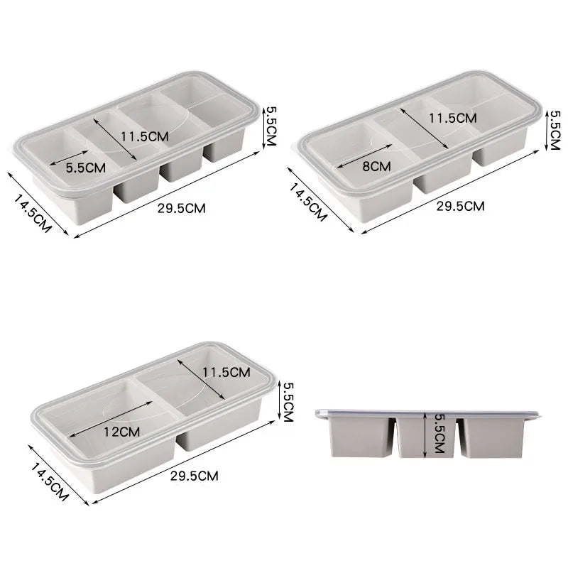 Silicone Freezer Soup Cube Tray with Lid BPA Free Food Storage Meal Prep Mold – Grey