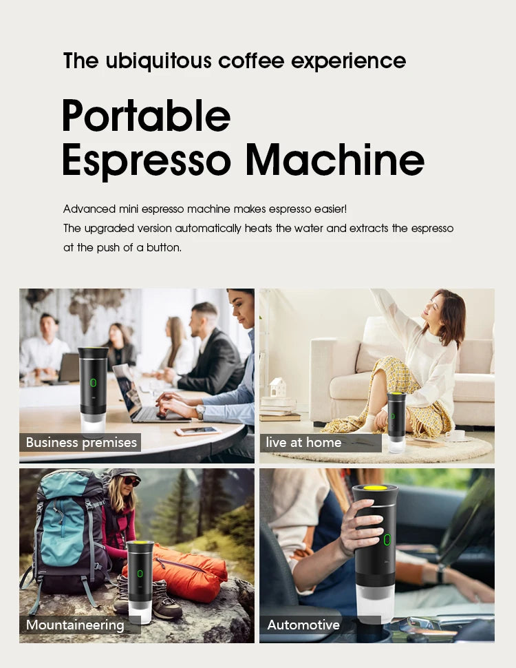Wireless Portable 3-in-1 Espresso Coffee Machine for Car, Home, and Travel - White