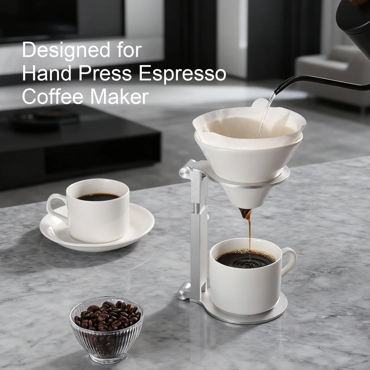Pour Over Coffee Stand Folding Adjustable Metal Drip Filter Holder - Silver