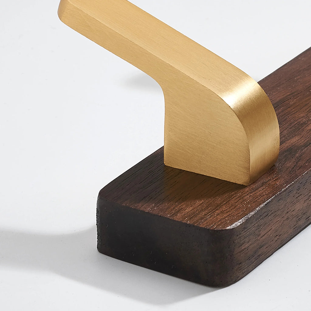 Walnut Wood Wall Coat Rack with 4 Gold Hooks Vintage Wall Mounted Towel and Key Holder