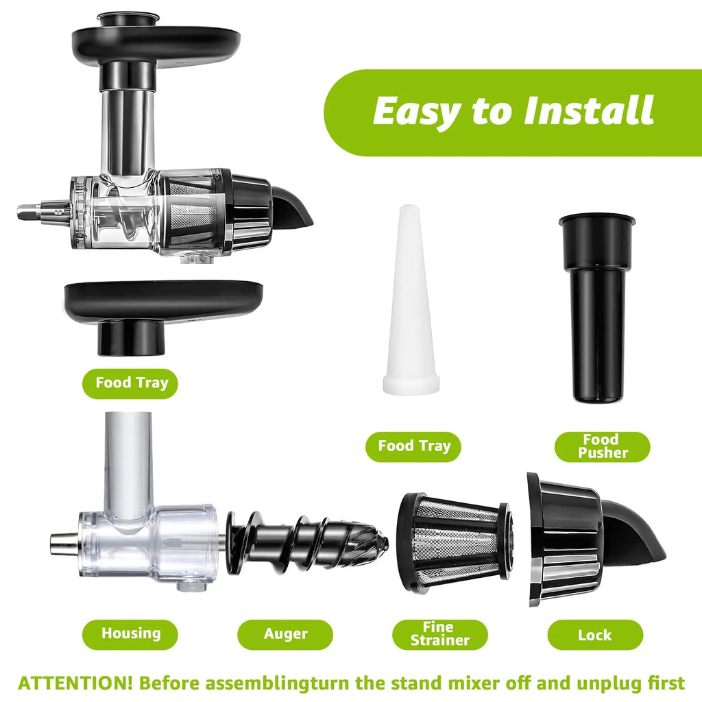 Juicer Attachment Masticating Slow Press Juice Extractor Set Mixer – Black