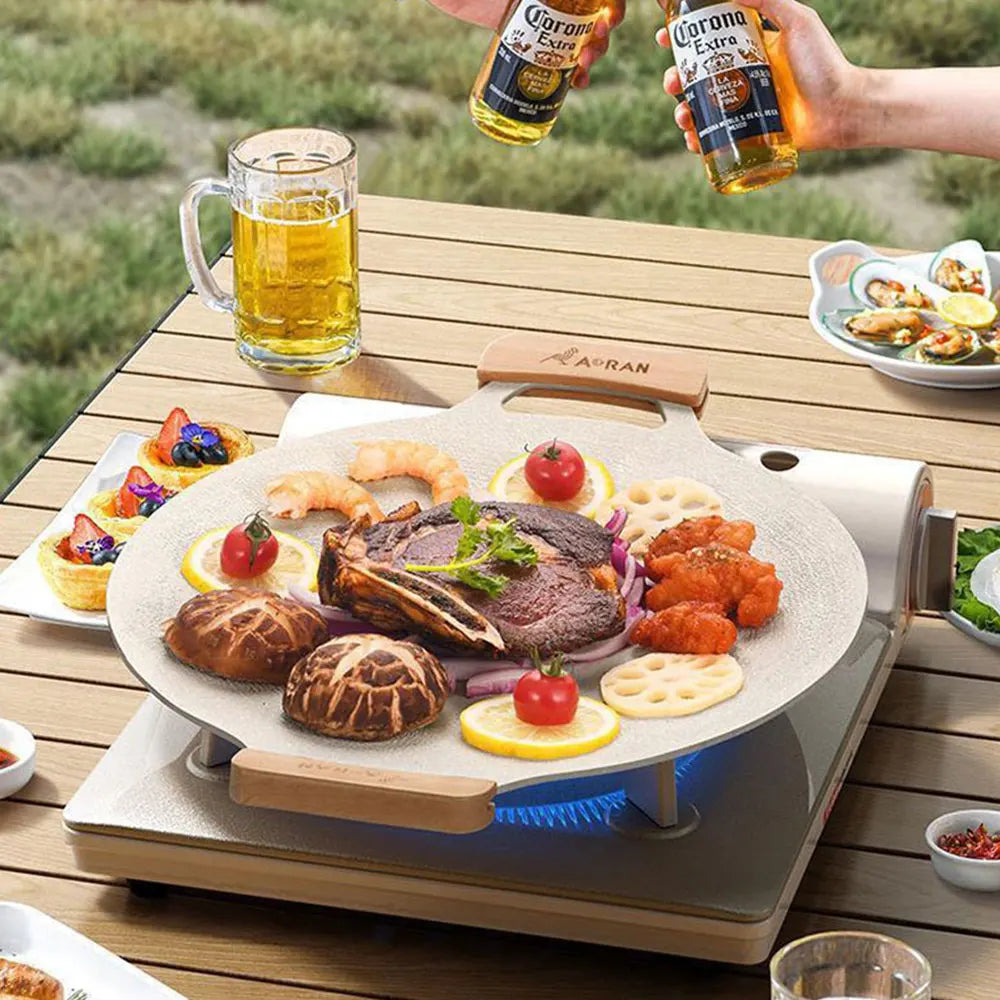 Cast Iron Grill Pan 36cm Korean Style Round BBQ Griddle Non-Stick Cooking Plate