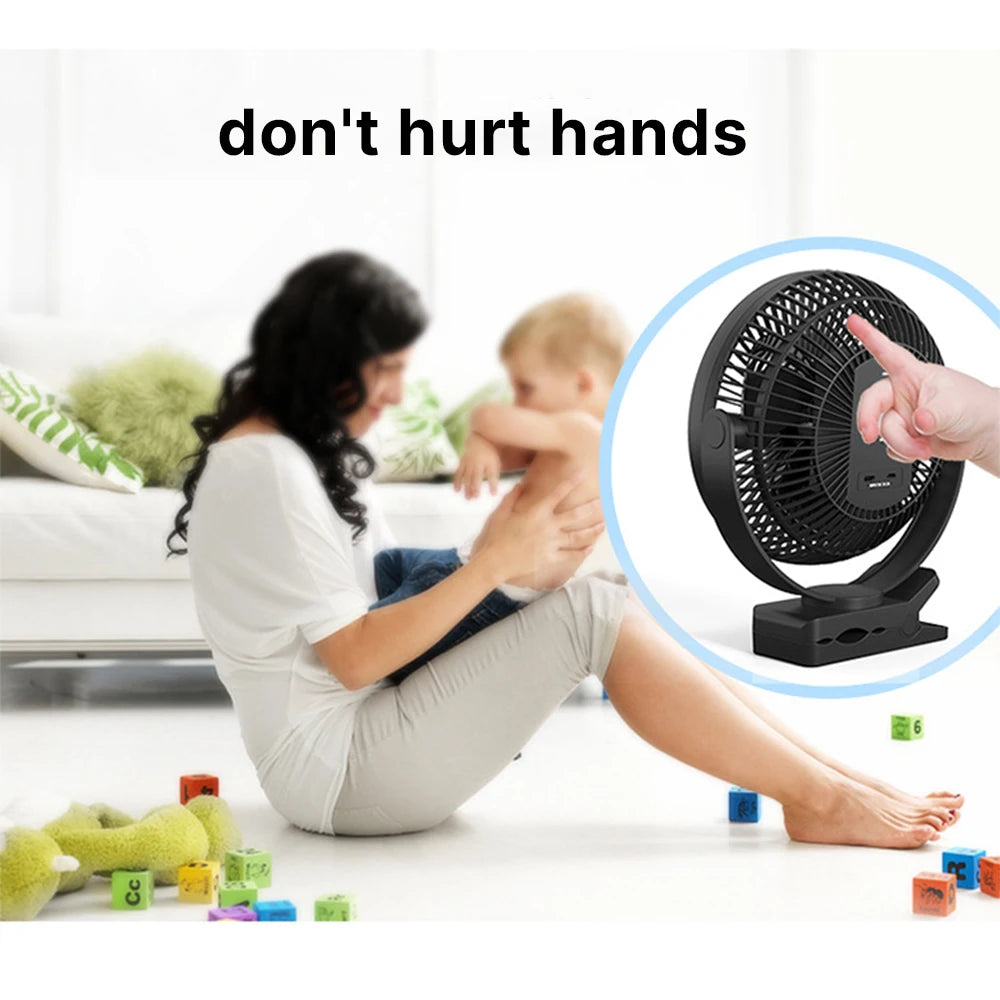 Rechargeable Clip Fan 5 Inch 5000mAh 4 Speed Portable Desk Fan USB-C - White