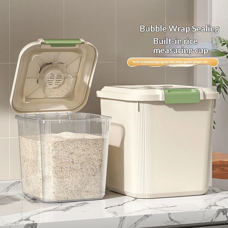 Rice Storage Container 10 kg Airtight Grain Dispenser with Wheels - White
