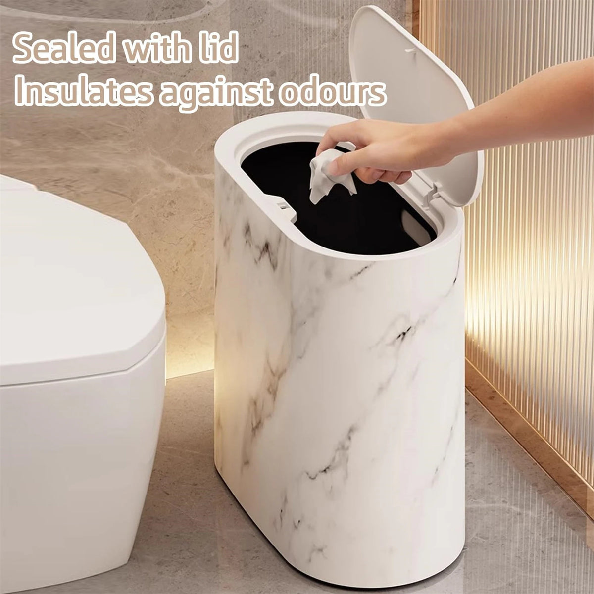 Rubbish Bin with Rolling Lid 29 × 29.5 × 16 cm PVC Bathroom Waste Bin - White
