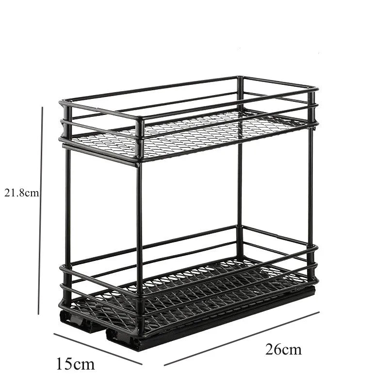 Spice Rack 2 Tier Sliding Pull-Out Cabinet Organizer Heavy Duty Metal - Size M