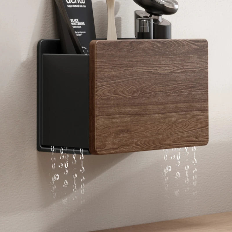 Small Wooden Desk Organiser Box for Remote Controls and Stationery - Black