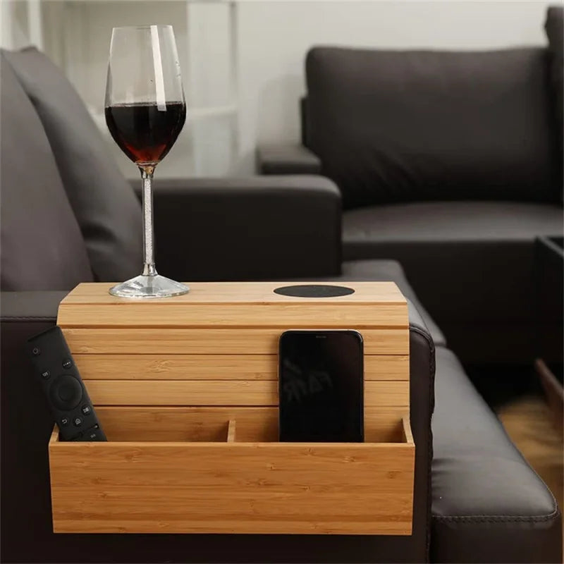 Couch Cup Tray Foldable Bamboo Sofa Armrest Organizer 49.5cm Space Saving Storage Tray - Natural Wood