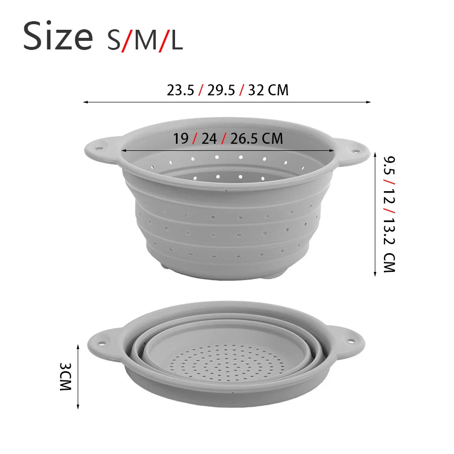 Foldable Silicone Drain Basket Fruit Vegetable Colander – Red