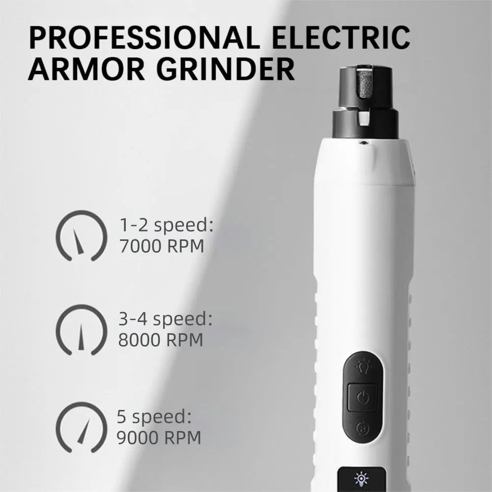 Pet Nail Trimmer 5 Speed Rechargeable LED Quiet Nail Care Tool for Dogs and Cats - White