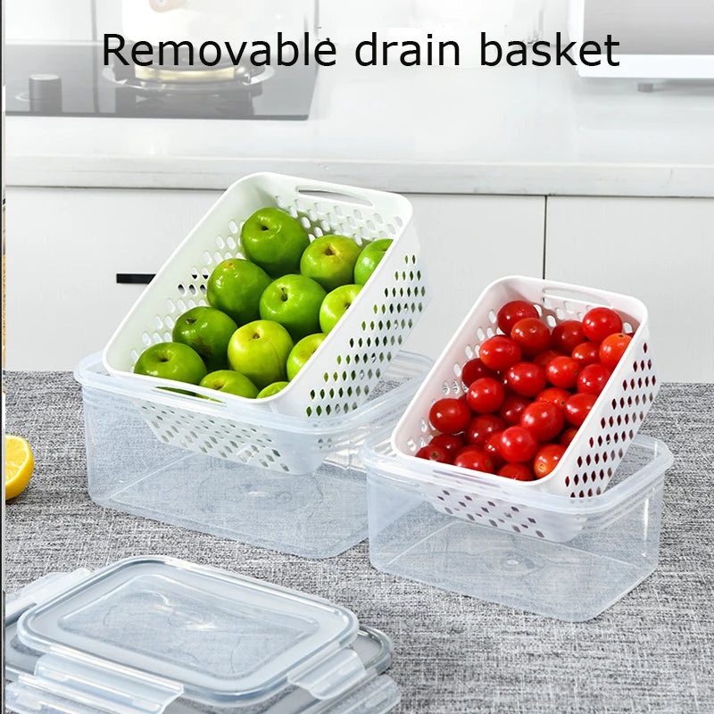 3300ml Refrigerator Food Storage Container with Lid & Drain Basket