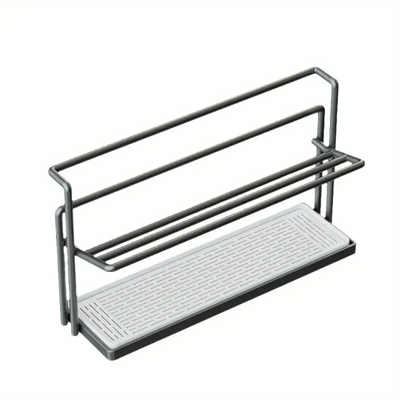 Cup Organizer 2 Tier Waterproof Countertop Storage Rack with Drain Tray Mug Holder - Black