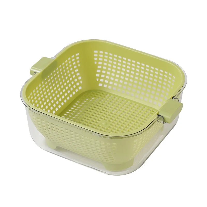 Kitchen Double Drain Wash Basket Large Capacity Fruit and Vegetable Washing Basin with Colander – Green