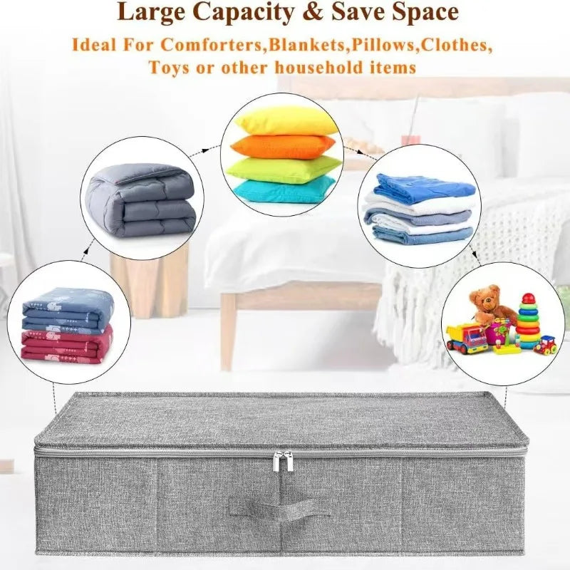 Under Bed Storage Box 76 × 40 × 17 cm Foldable Fabric Organiser with Lid - Grey