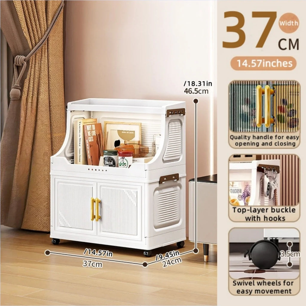 Storage Cabinet Foldable Double Door Organizer Large Capacity Mobile Storage Box - 4 Tier