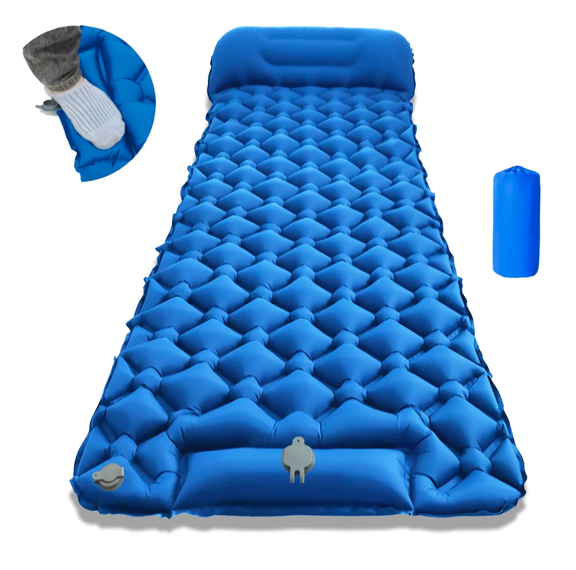 Camping Sleeping Pad Inflatable Mattress 190cm Ultralight Air Bed with Built in Foot Pump - Royal Blue