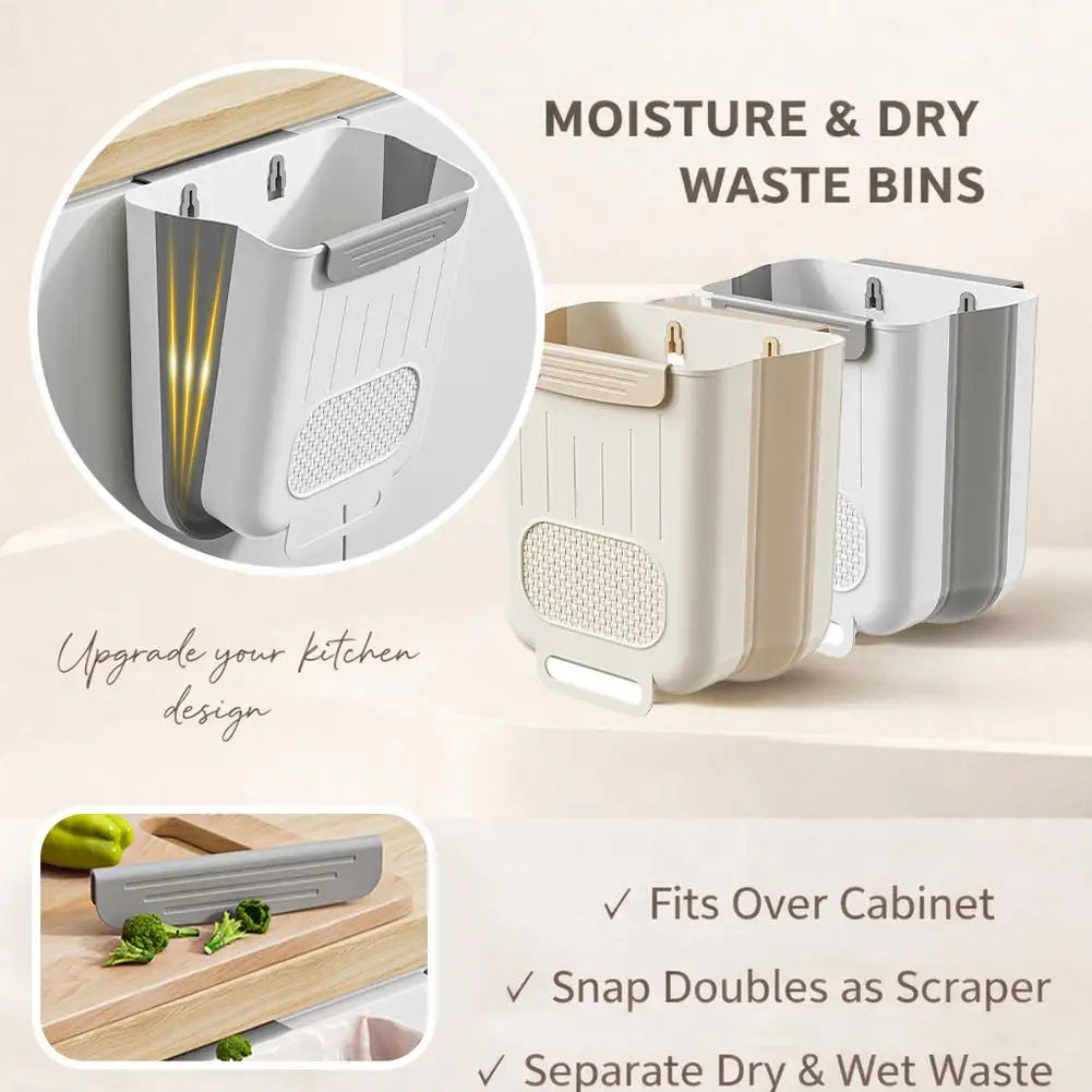 Hanging Rubbish Bin 6L Foldable Kitchen Cabinet Door Waste Bin - Grey