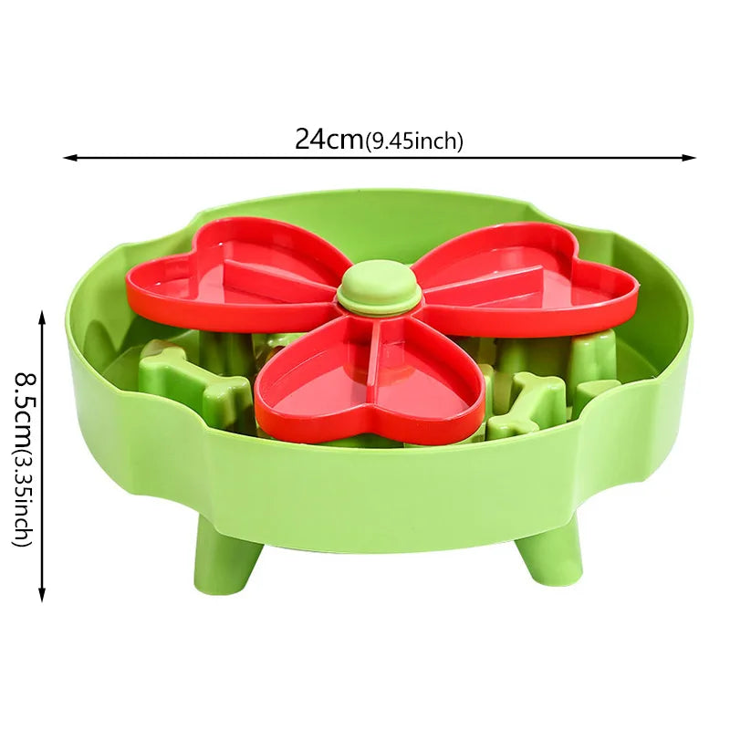 Pet Slow Feeder Bowl Round Puzzle Feeding Dish for Controlled Mealtimes - Green