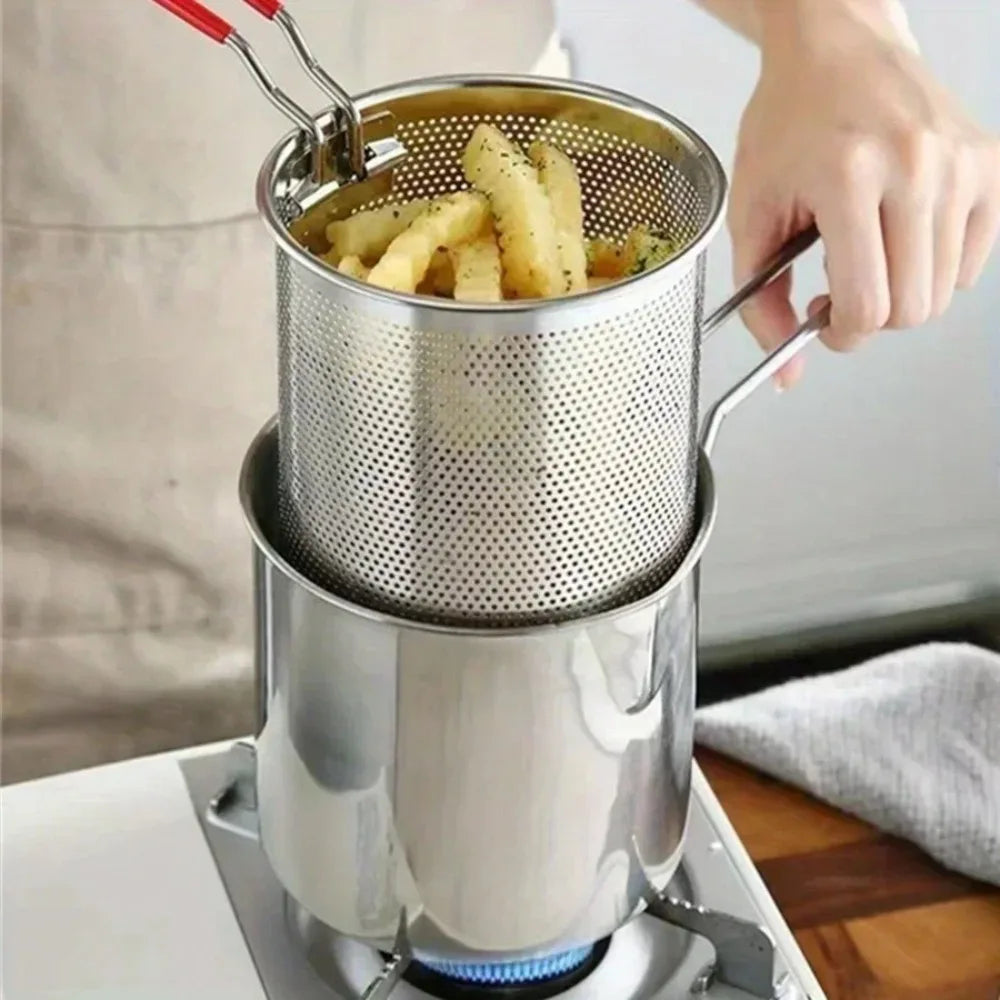 Stainless Steel Deep Fryer Pot with Oil Filter Basket Small Frying Saucepan for French Fries Chicken Wings and Tempura