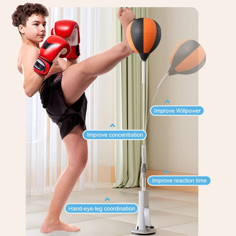 Punching Bag Set Adjustable Height Reflex Ball Stand Boxing Training Equipment for Home Fitness - Black Red