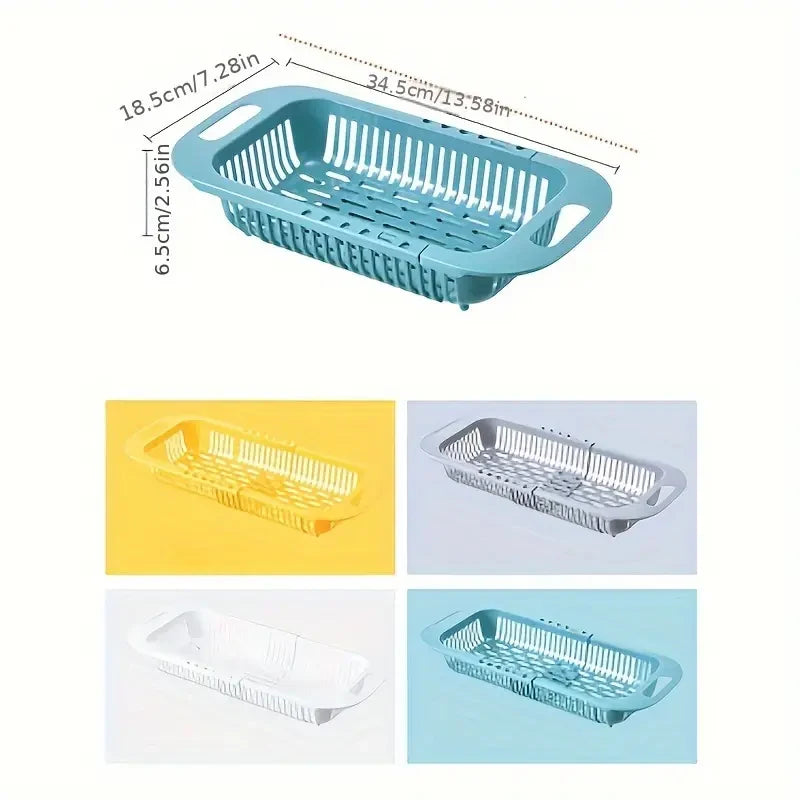 Retractable Sink Colander Adjustable Fruit Vegetable Drain Basket Kitchen Strainer – Blue