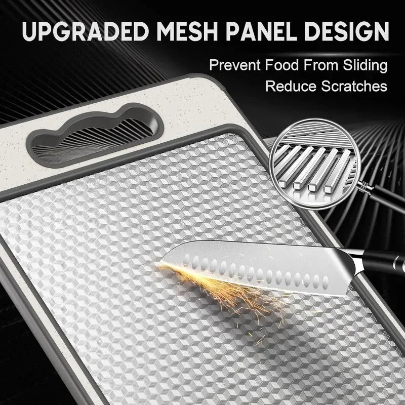 Cutting Board Double Sided Stainless Steel and Wheat Straw PP Kitchen Chopping Board