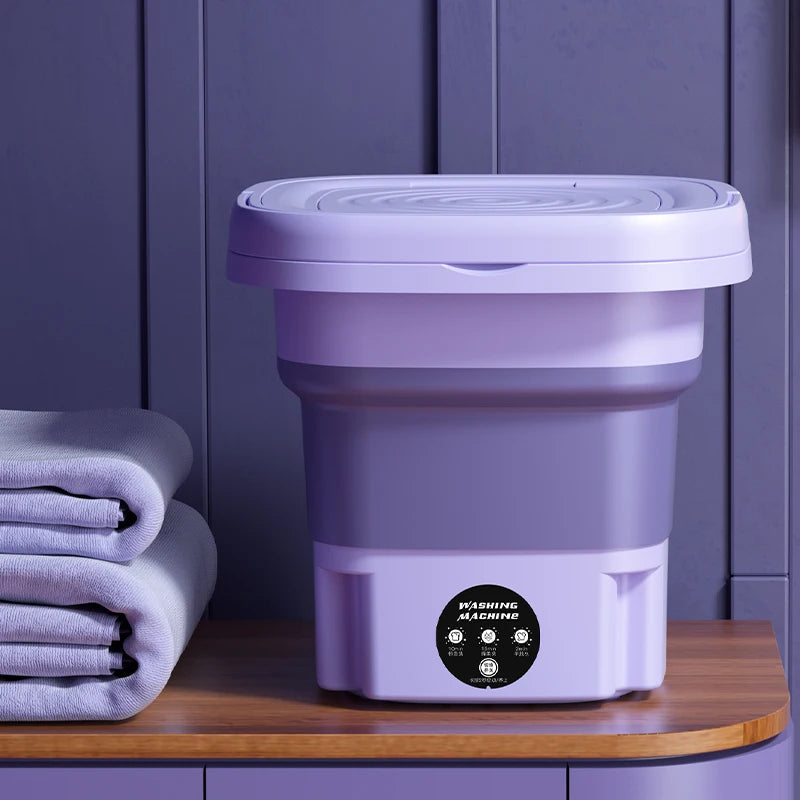 Portable Washing Machine 8L Foldable Mini Washer with Spin Dry Function for Underwear and Delicates – Purple