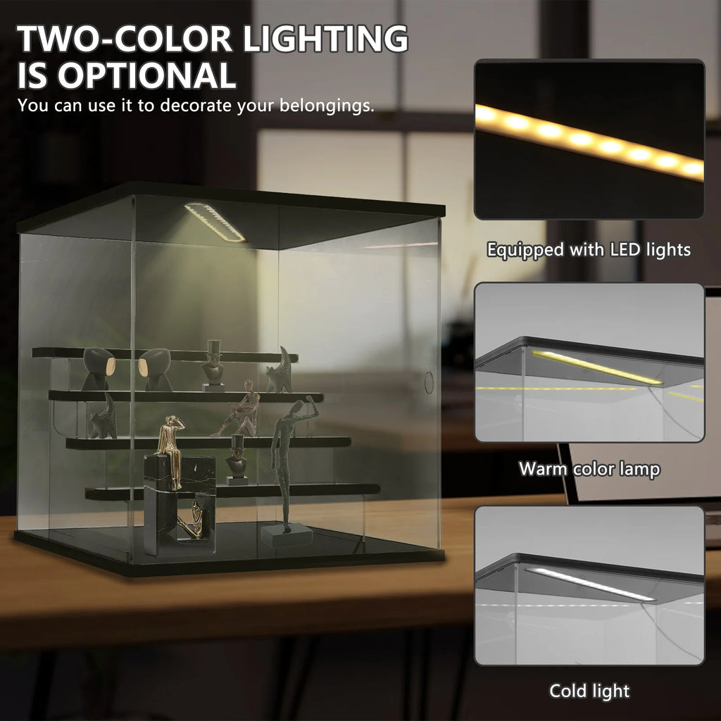 Display Case Portable LED Acrylic Organizer Box 3 Layer Stackable Dust Proof