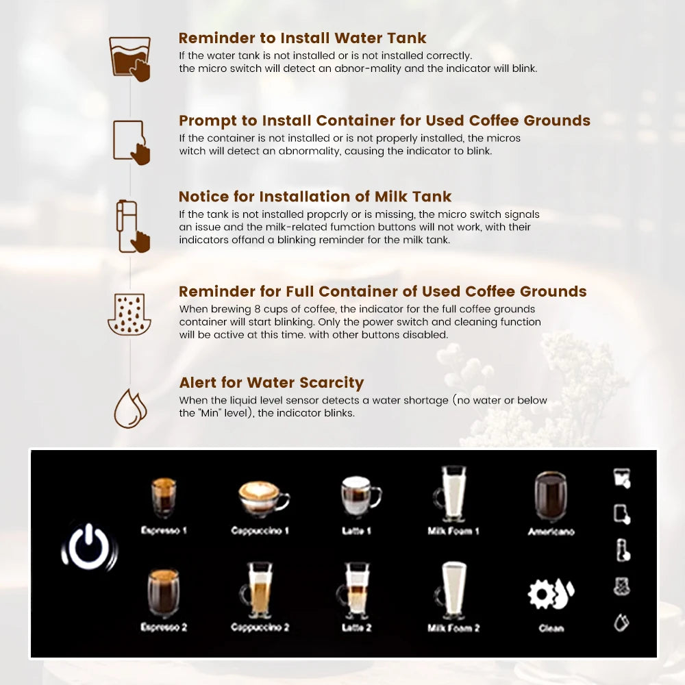 Coffee Machine 1200W Automatic Espresso Maker with Milk Frother Touch Control – Black