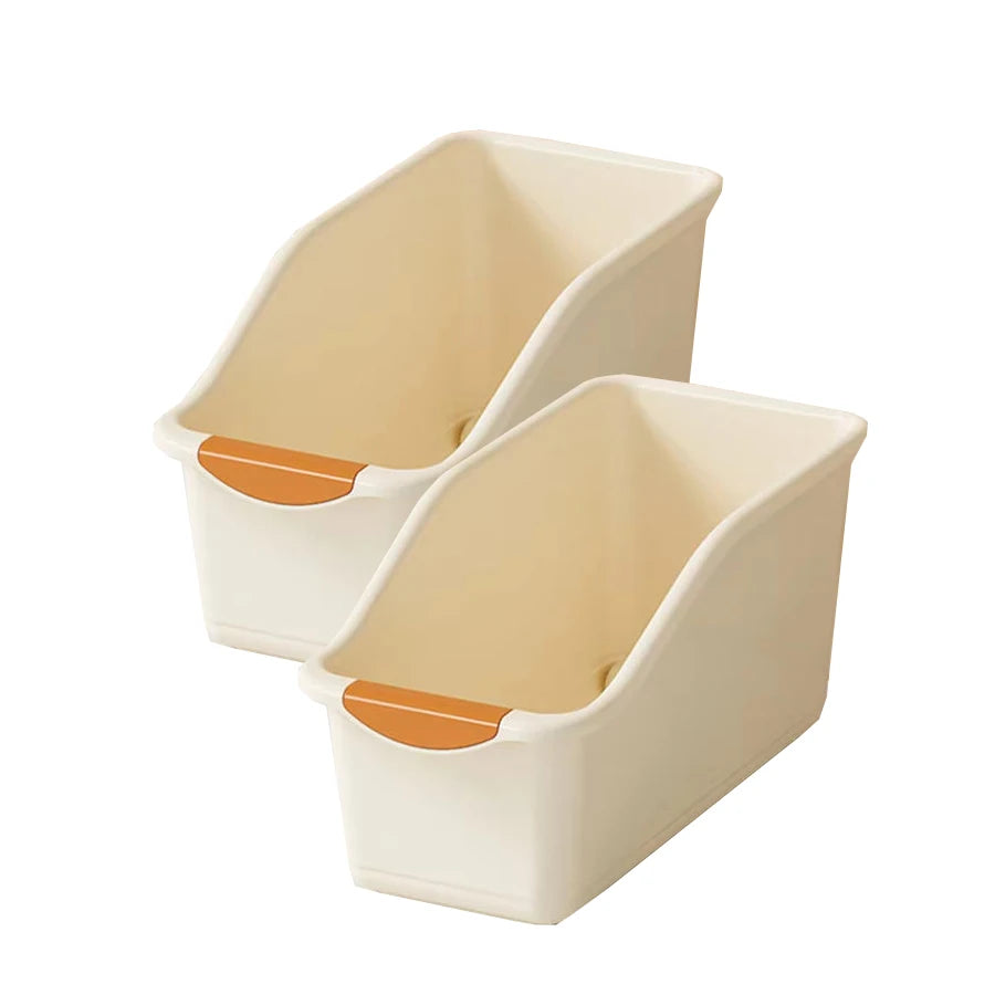 2 Pack Under Sink Storage Organiser Bins with Pull-Out Wheels Plastic Cabinet Basket – Beige