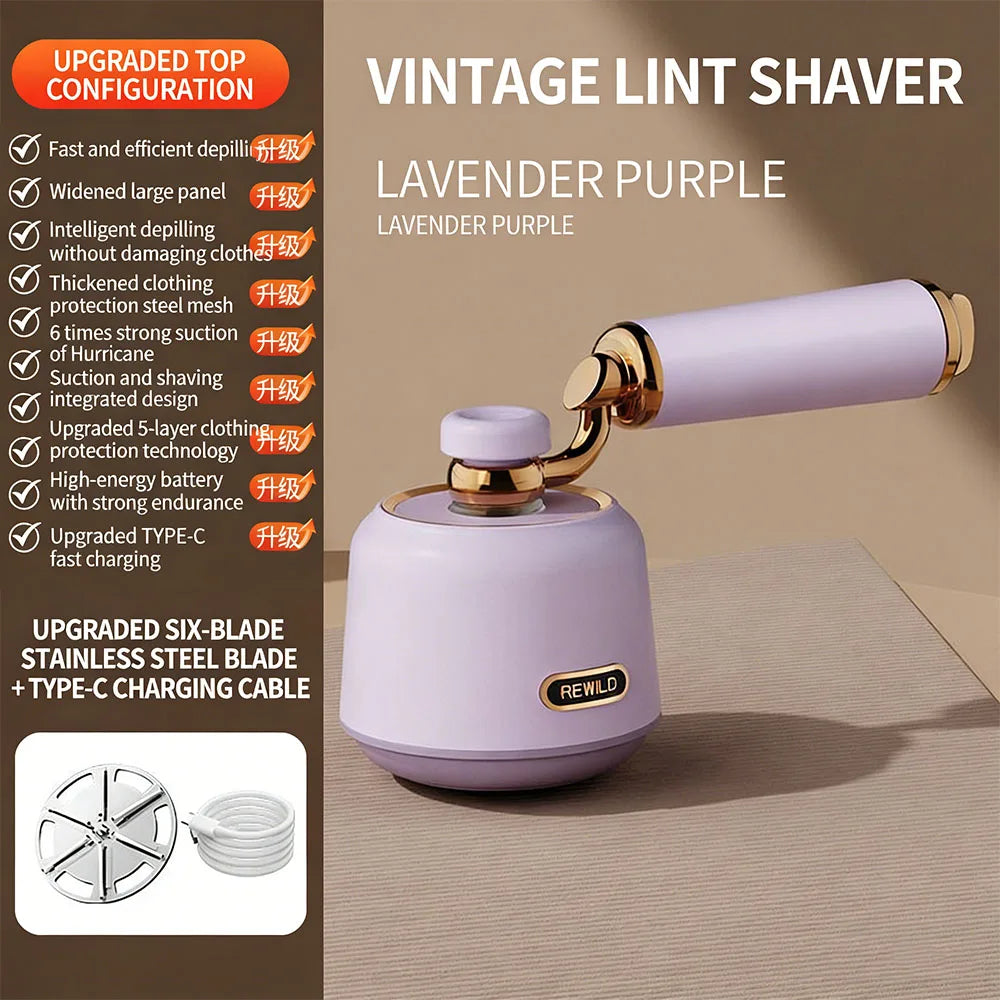 Portable Fabric Shaver Rechargeable Lint Remover 6 Blade LED Display Type-C Cleaner Purple
