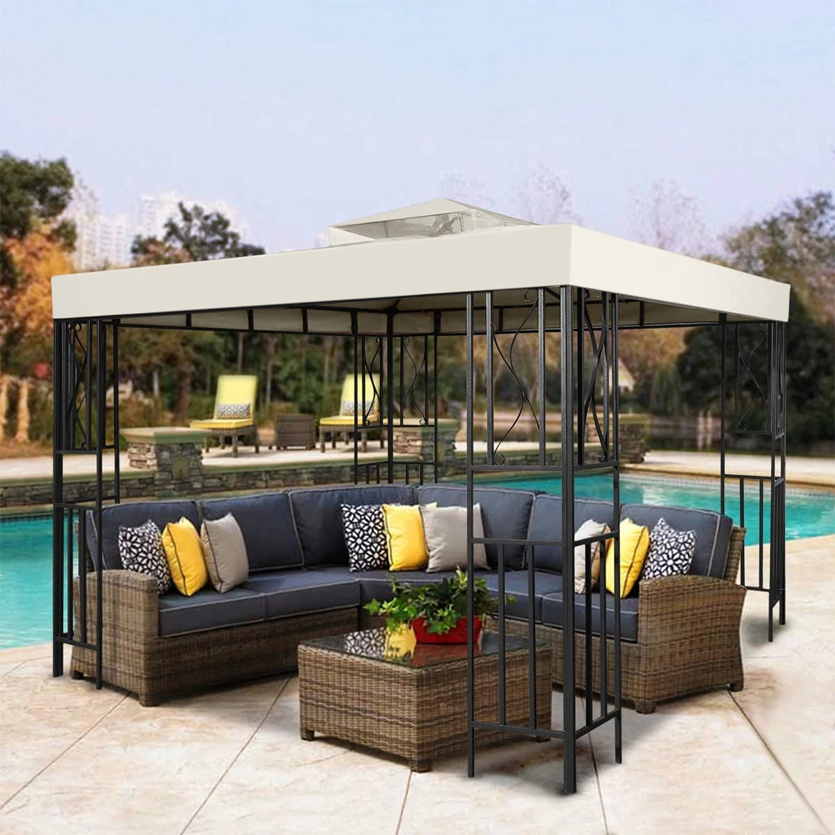 3x3M Garden Gazebo Replacement Canopy Top – Double Tier Outdoor Patio Cover - Beige