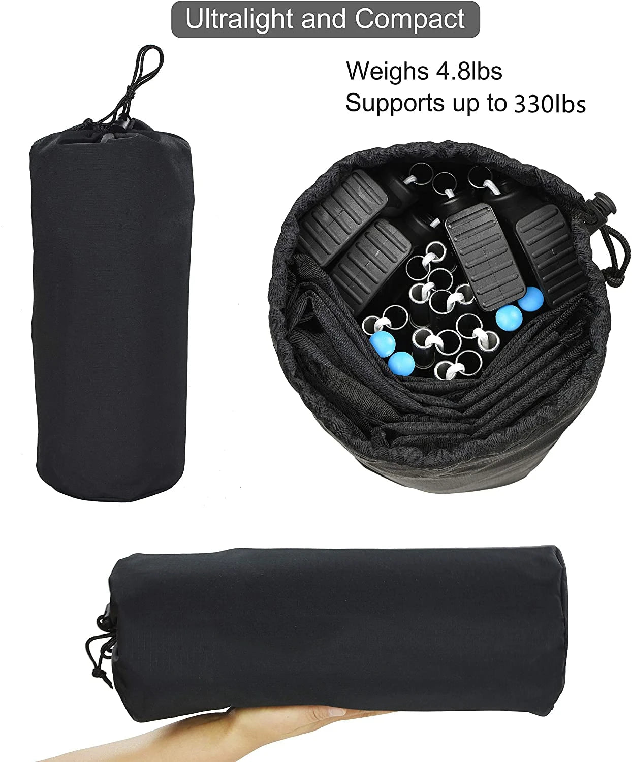 Ultralight Outdoor Folding Camping Cot 190x65cm Aluminum Alloy Travel Bed - Black