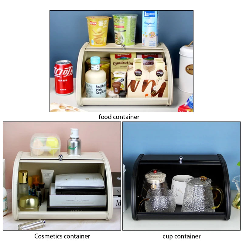 Bread Box Large Capacity Metal Food Storage Container 30cm Clamshell Kitchen Bread Bin - Light Green