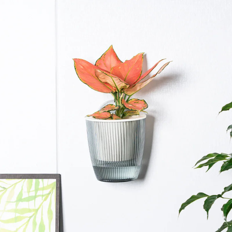 Wall Mounted Planter 18cm Plastic Hanging Flower Pot Self-Watering Wall Decoration – White