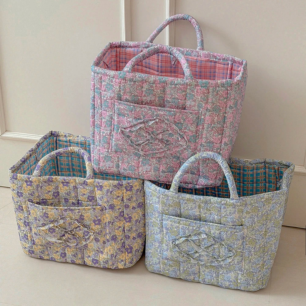 Storage Basket Foldable Fabric Organiser with Handle for Home Storage - Purple