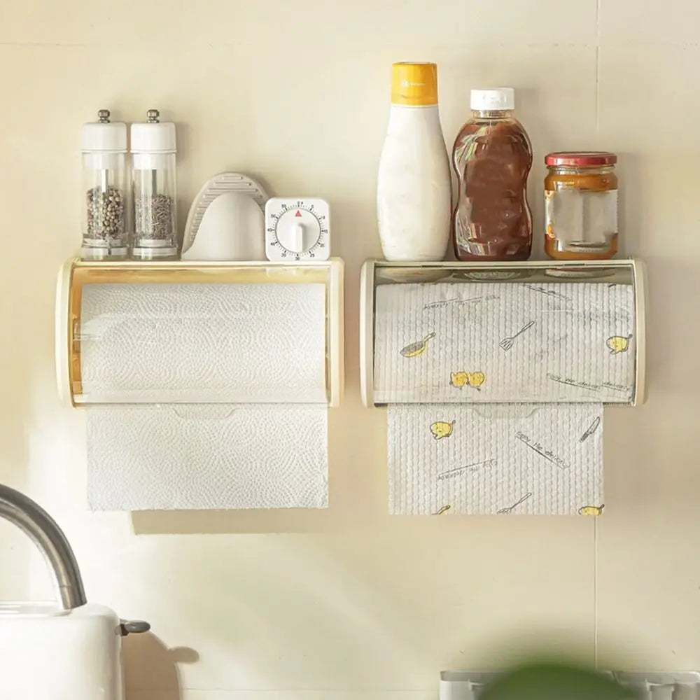 Wall Mounted Toilet Paper Holder Dustproof Waterproof Tissue Box with Lid Large Capacity Roll Paper Storage – Apricot