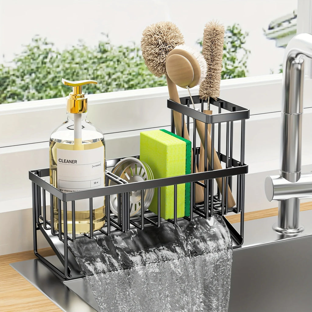 Sink Caddy 304 Stainless Steel Self Draining Sponge and Brush Holder - Black