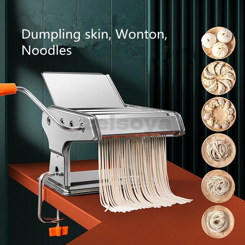 Manual Pasta Maker 3 Blade Stainless Steel Noodle Roller Machine with Adjustable Thickness – Red