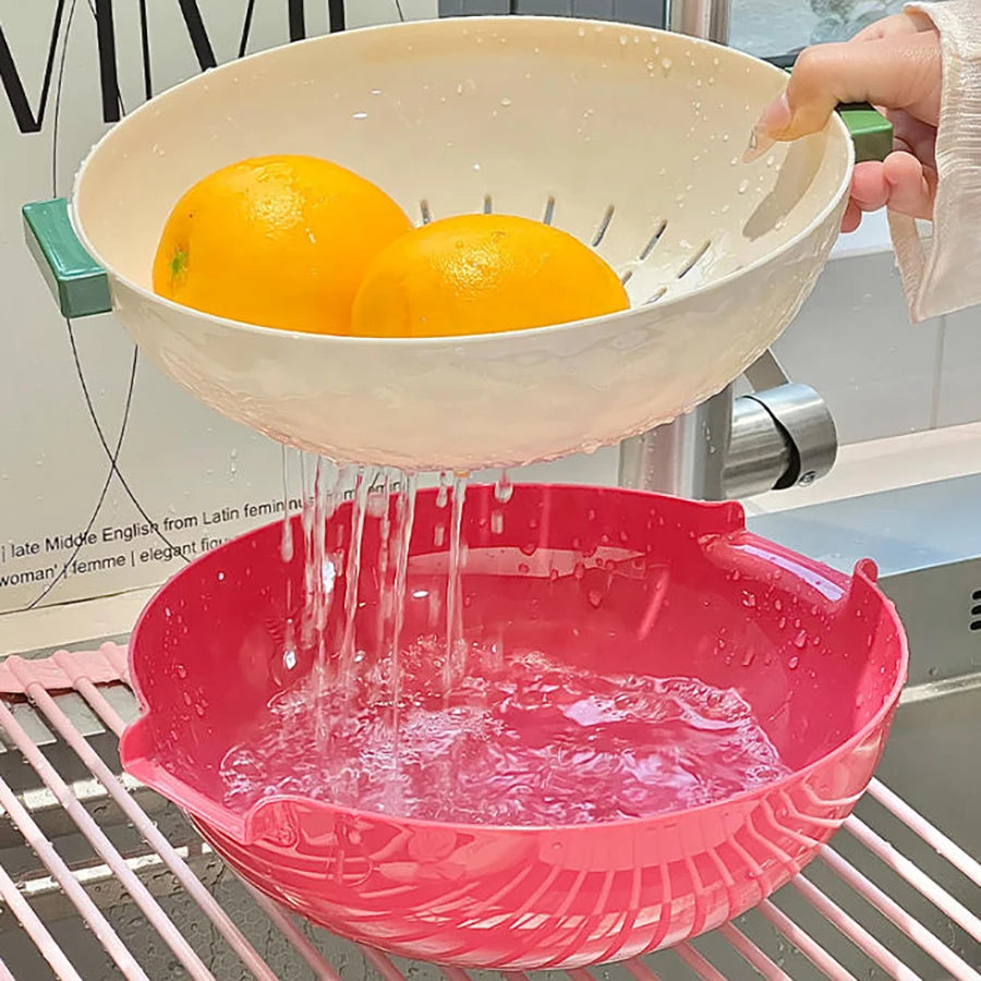 Double-Layer Draining Basket Fruit and Vegetable Wash & Storage Basket – Red