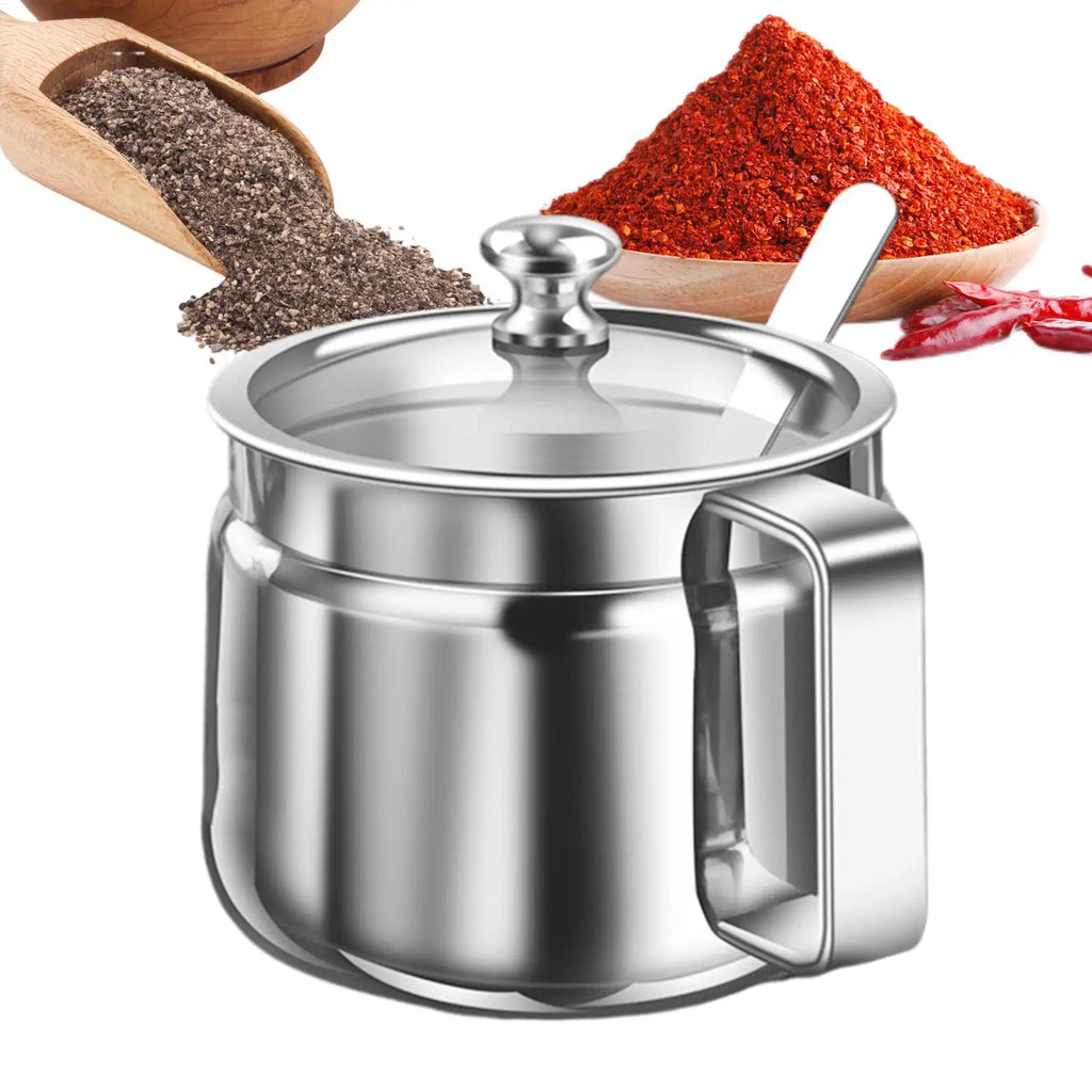 Ghee Container 500 mL Stainless Steel Storage Jar with Lid and Spoon for Kitchen Seasonings