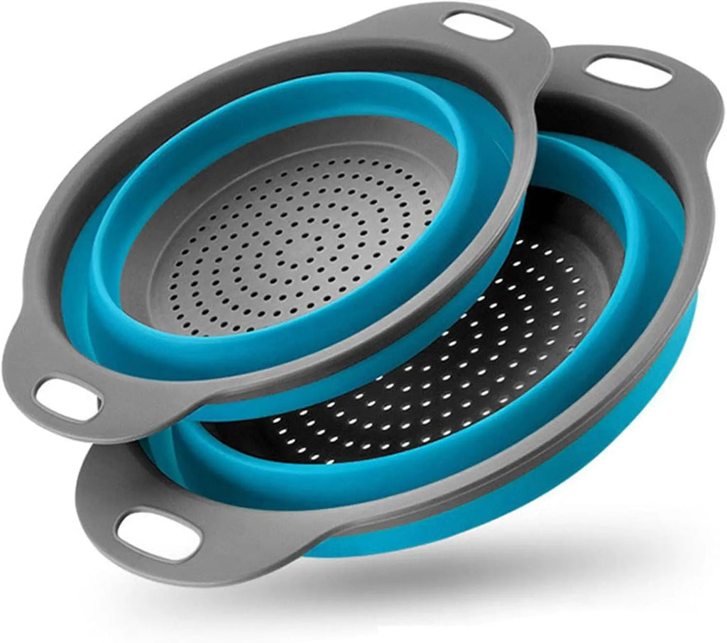 Collapsible Colander Set 2 Piece TPE Food Strainer with Handles - Blue