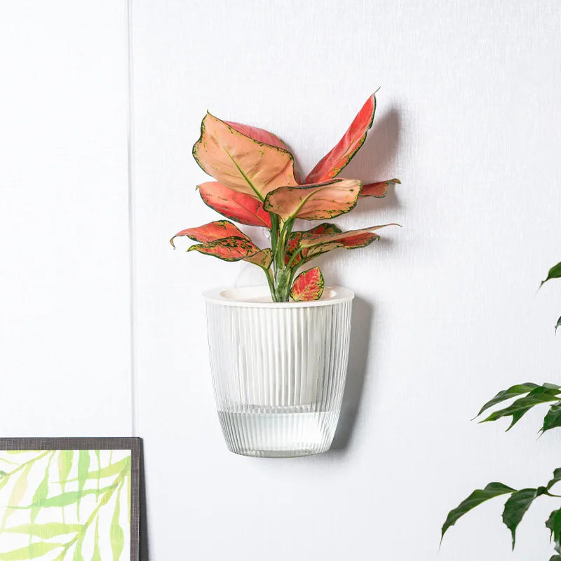 Wall Mounted Planter 18cm Plastic Hanging Flower Pot Self-Watering Wall Decoration – White