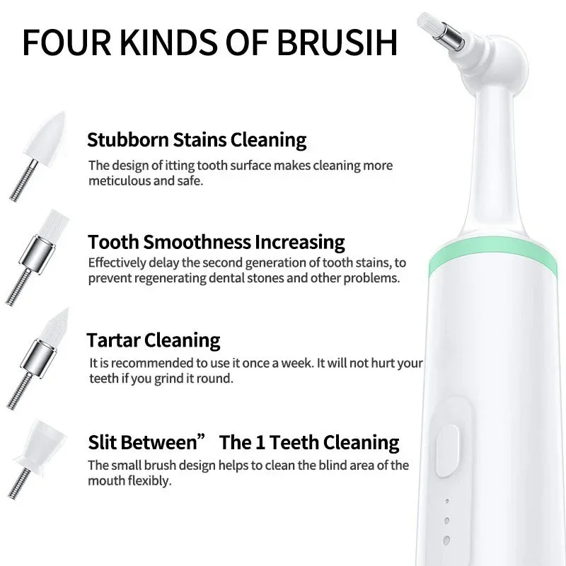 Electric Pet Tooth Cleaner Rechargeable Oral Care Brush with 4 Heads - Green