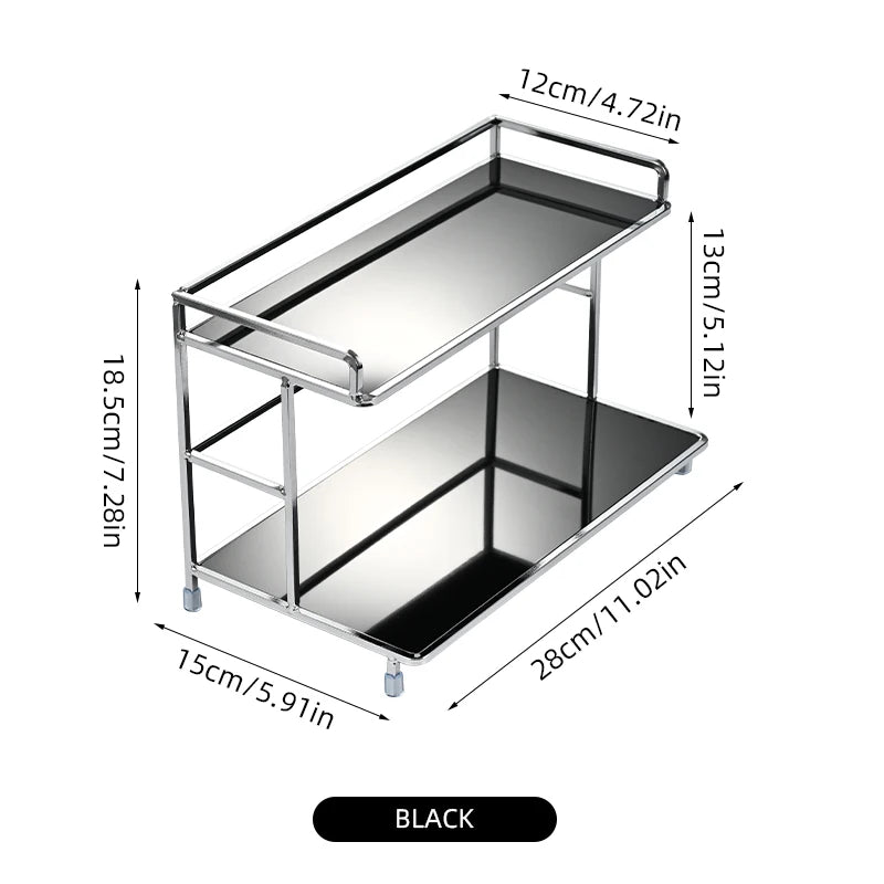 Portable Double-Layer Metal Desktop Storage Rack Organizer for Cups and Cosmetics Black