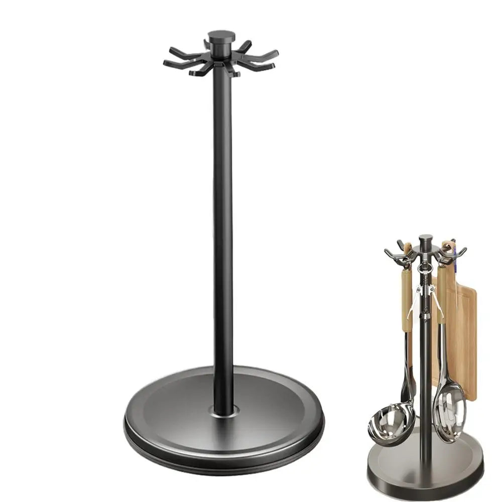 360° Rotating Kitchen Utensil Holder with 8 Hooks Countertop Cooking Tool Organizer Stand – Black