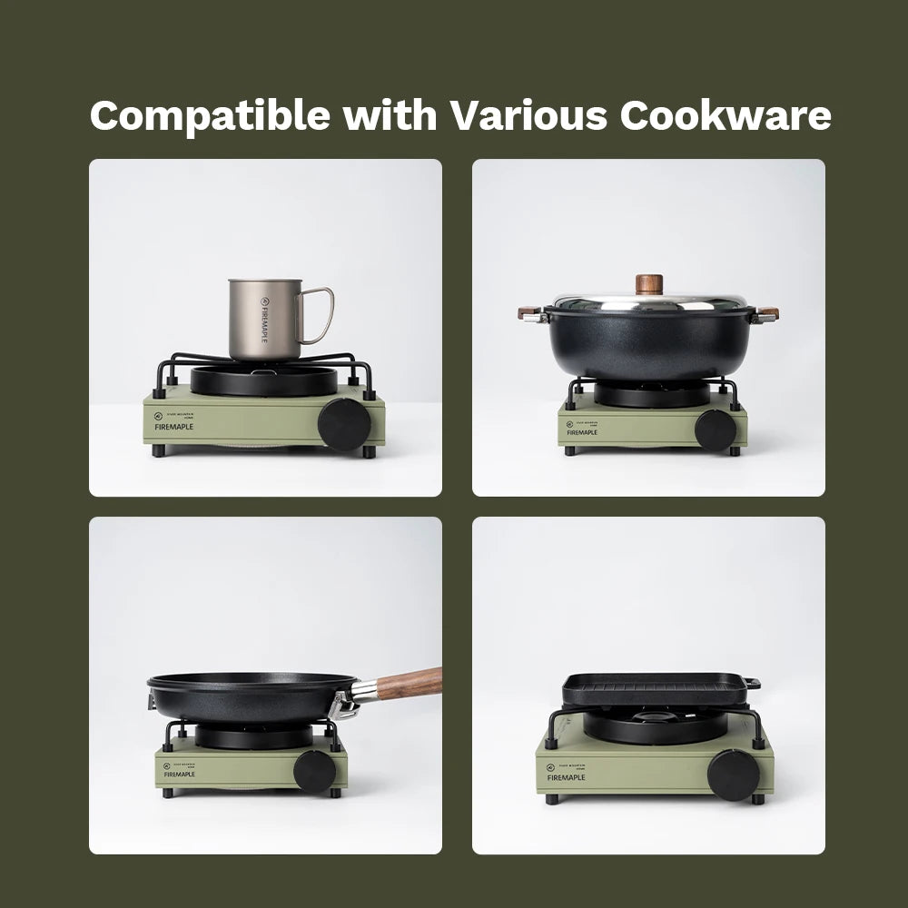 Camping Gas Stove 7100W Remote Butane Burner with Piezo Ignition – Green