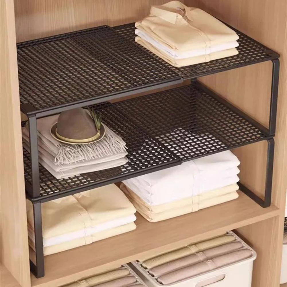 Wardrobe Shelf 27-38 cm Adjustable Pull Out Metal Cabinet Storage Rack Space Saving Organiser